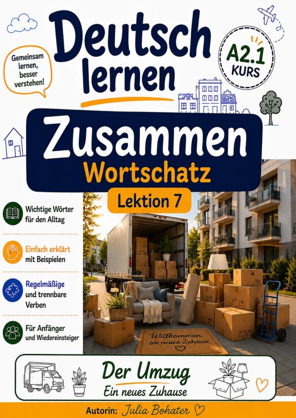 Deutsch lernen zusammen. Wortschatz. A2.1. Lektion 7. Der Umzug