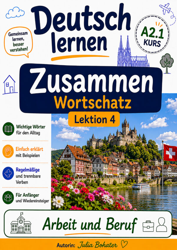 Deutsch lernen zusammen. Wortschatz. A2.1. Lektion 4. Arbeit und Beruf