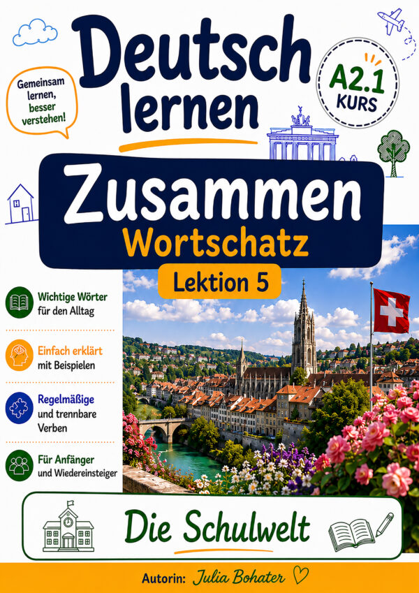 Deutsch lernen zusammen. Wortschatz. A2.1. Lektion 5. Die Schulwelt