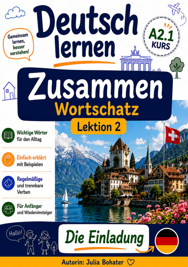 Deutsch lernen zusammen. Wortschatz. A2.1. Lektion 2. Die Einladung