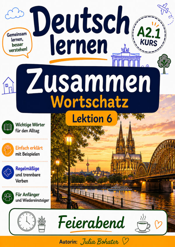 Deutsch lernen zusammen. Wortschatz. A2.1. Lektion 6. Feierabend