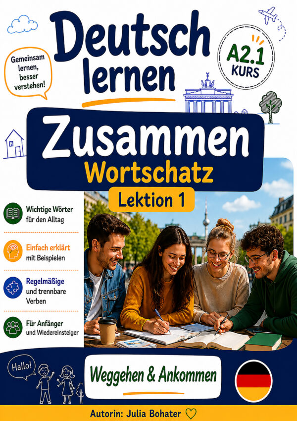 Deutsch lernen zusammen – Wortschatz A2.1. Lektion 1. Weggehen & Ankommen
